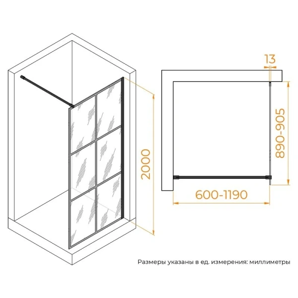 Душевая перегородка RGW Walk In WA-011B 90 см профиль черный - фото 2