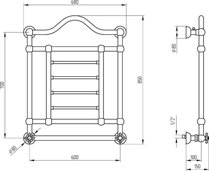 Полотенцесушитель водяной Migliore Edward 68х85 см бронза - фото 2
