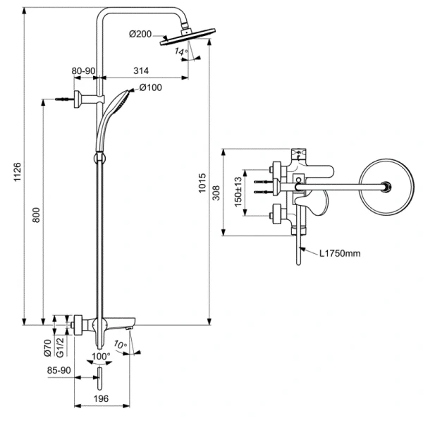 Душевая стойка Ideal Standard Idealrain Eco Cerafine O хром - фото 2