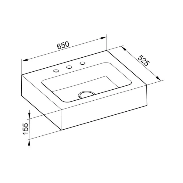 Раковина 65 см для смесителя на 3 отверстия (штихмас 200 мм), с системой слива-перелива, Keuco Edition 300, накладные (на столешницу) - фото 2
