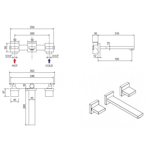 Смеситель для раковины Cezares UNIKA-BLI3 встраиваемый - фото 2