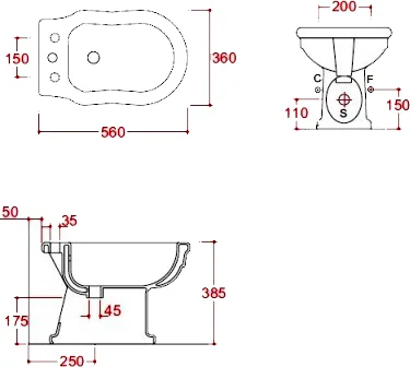 Биде напольное ArtCeram Hermitage черный глянцевый, 1 отверстие под смеситель - фото 3