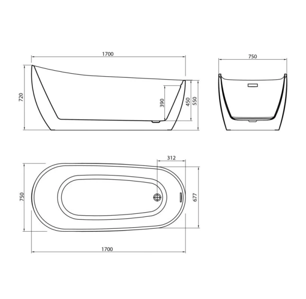 Ванна акриловая Grossman Galaxy 170x75 см черная матовая - фото 2