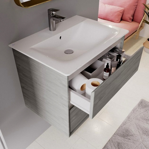 Тумба под раковину подвесная Ideal Standard Connect Air 60 см светло-серое дерево, белый матовый, подвесная, пристенная - фото 4