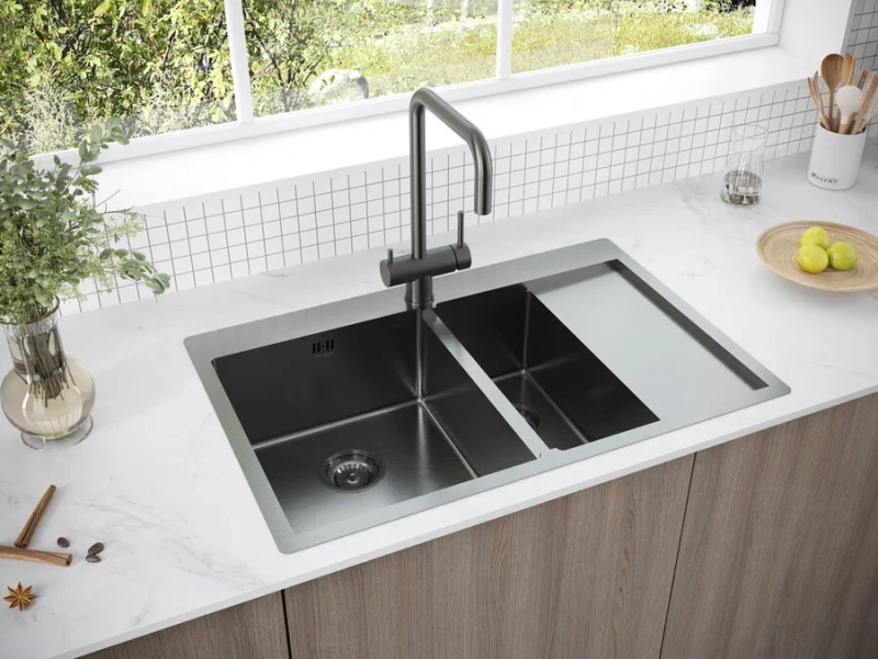 Мойка для кухни Paulmark Liga 78 см вороненая сталь, правосторонняя, из нержавеющей стали, стальные, металлические - фото 3