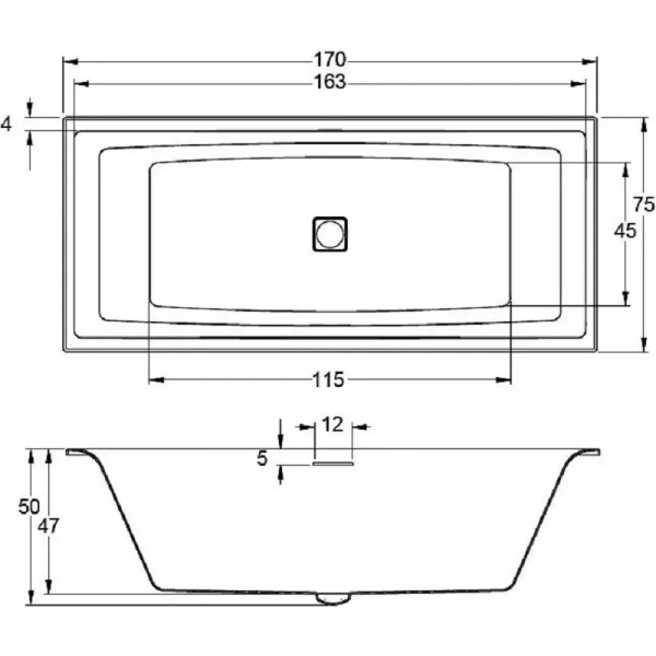 Акриловая ванна Riho Still Square B100003005/B100004005, 170 x 75 см, место под подголовник с LED-подсветкой справа/слева, цвет белый - фото 2