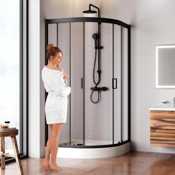 Душевой уголок Am.Pm Gem 100х100 см профиль черный, с низким поддоном - фото 9
