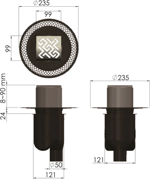Душевой трап BERGES PLATZ Norma 10 см хром, с мокрым затвором - фото 6
