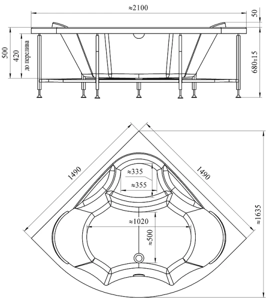 Ванна гидромассажная акриловая Vannesa Massage Сандра, 149 х 149 см, система баланс хром - фото 2