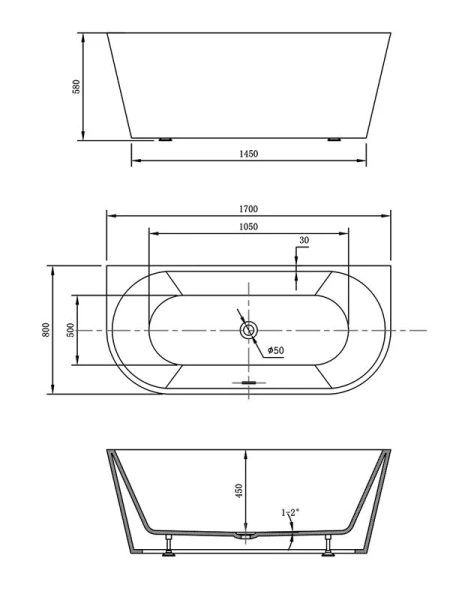 Ванна акриловая Vincea 170x80 см черная матовая, современныe, hi-tech - фото 3