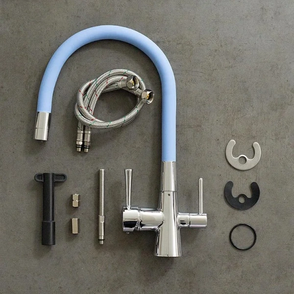 Смеситель для кухни Lemark Comfort хром/голубой, высокие, недорогие, округлая форма, для питьевой воды с фильтром - фото 5