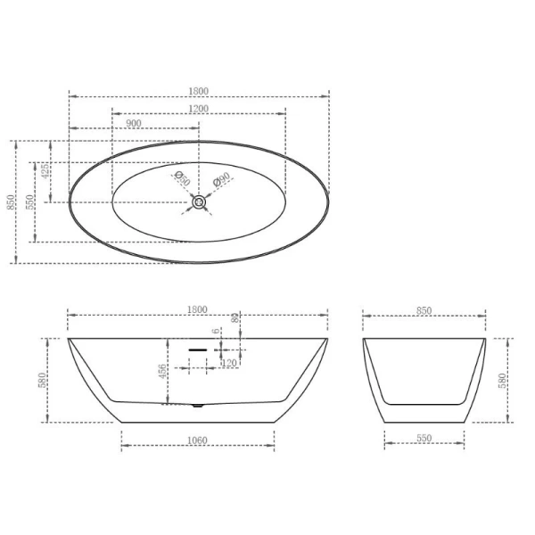 Ванна акриловая Abber 180x85 см белая, овальные - фото 5