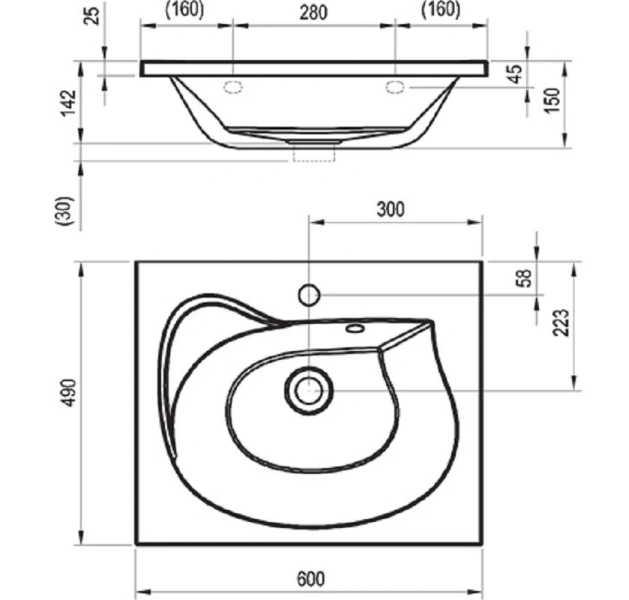 Раковина накладная 60 см Ravak Rosa II , современные, hi-tech - фото 2