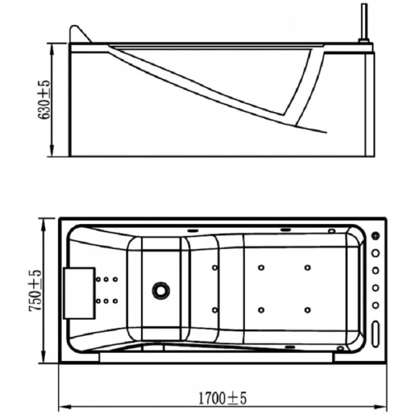 Ванна гидромассажная акриловая Orans OLS-BT65108-L, 170 х 75 см, LED-подсветка, аэромассаж, электронная панель управления, белая - фото 2