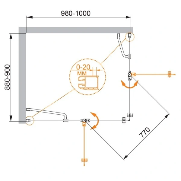 Душевой уголок Cezares Elena 100x90 см правосторонний стекло рифленое - фото 2