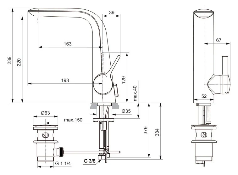 Смеситель для раковины Ideal Standard Melange с высоким изливом - фото 2