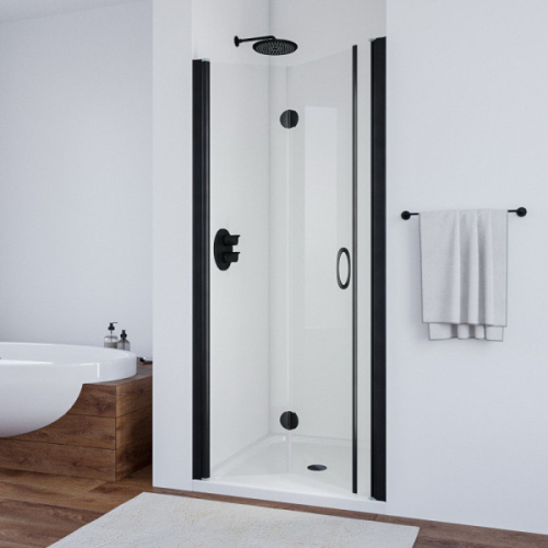 Душевая дверь профиль черный матовый стекло шиншилла Vegas-glass - фото 1