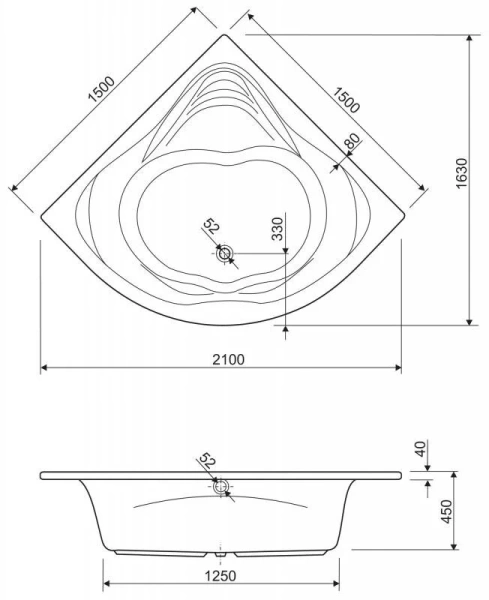 Ванна акриловая Cezares Cetina 150х150 см угловая, акриловые - фото 2