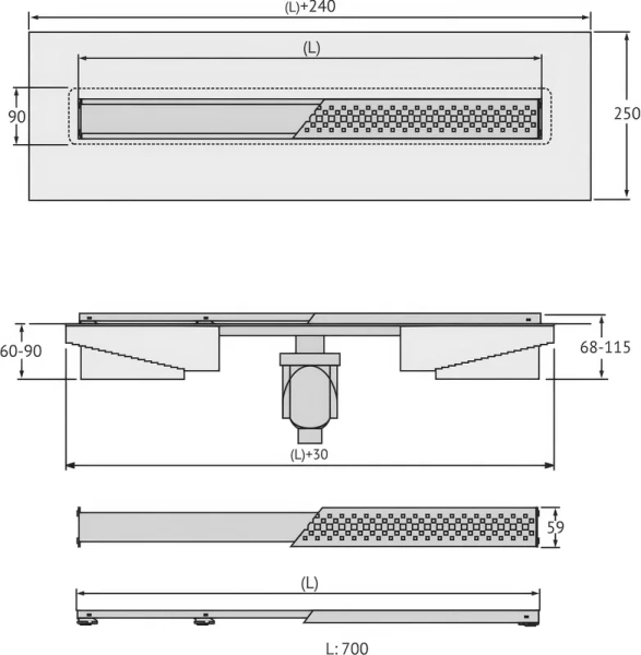Душевой лоток BERGES C1 Norma 70 см матовый хром, душевой лоток index_1 - фото 9