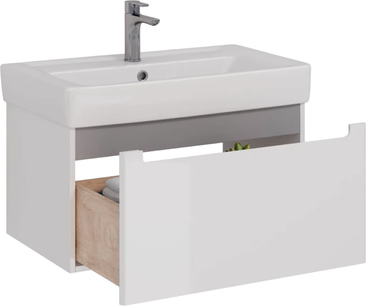 Тумба с раковиной подвесная Lemark Buno Mini LM05BM80T 80 см направляющие с доводчиком, современная, hi-tech - фото 3