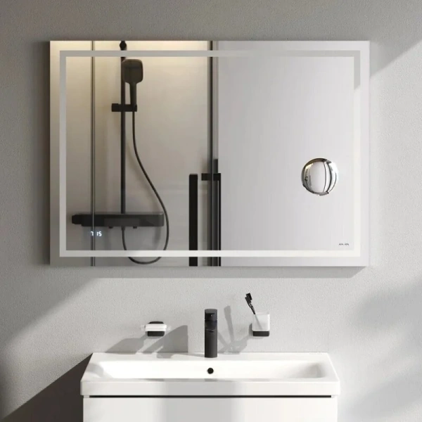 Зеркало с подсветкой AM.PM Gem 100х70 см с часами и косметическим зеркалом - фото 4