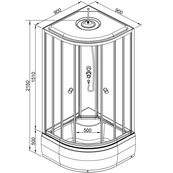 Душевая кабина Deto L 90x90 см с сиденьем, полукруглые, четверть круга - фото 2