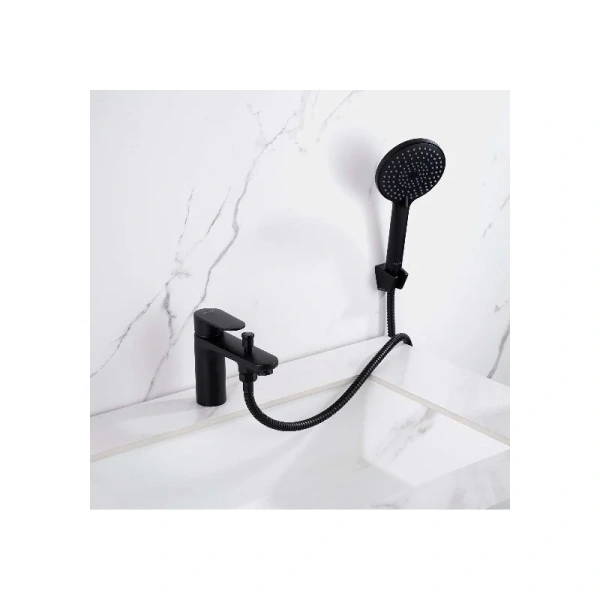 Смеситель для ванны Акватек Ника черный матовый, с коротким изливом - фото 7