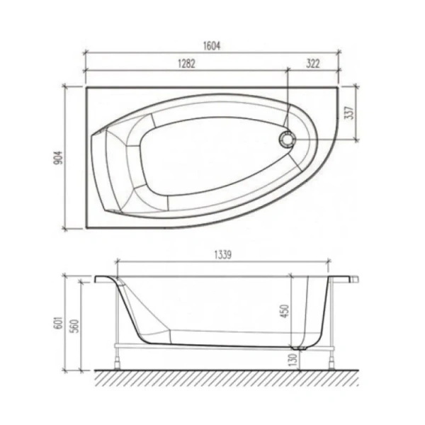 Акриловая ванна Eurolux Bergamy, 160 х 90 см, белая, L/R - фото 2