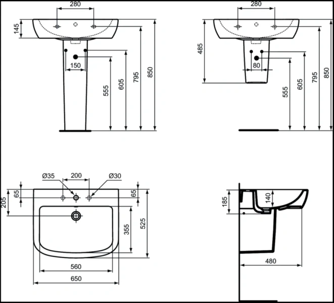 Раковина Ideal Standard Tempo T0563 65 см подвесная - фото 2