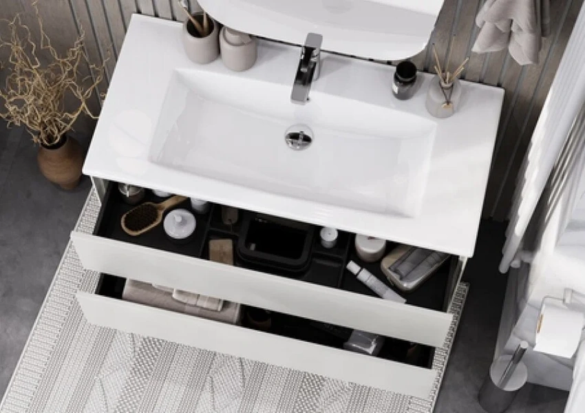 Тумба под раковину подвесная Акватон Сохо 100 см слэйт/галька серая, моноблок - фото 5