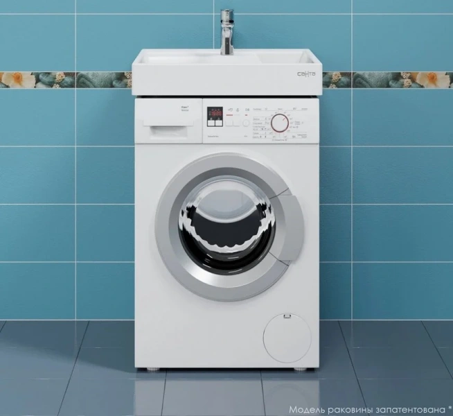 Раковина над стиральной машиной СанТа Юпитер 60 см белая, прямоугольной формы, кувшинка, плоская - фото 5