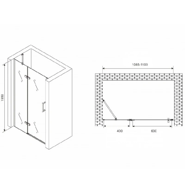 Душевая дверь в нишу Abber Zart 110 см профиль хром, современные, hi-tech - фото 2