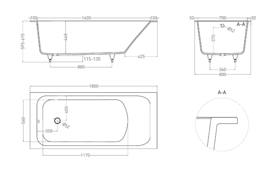 Ванна из искусственного камня Salini Orlando 180x80 см S-Sense белая матовая, современныe, hi-tech - фото 3