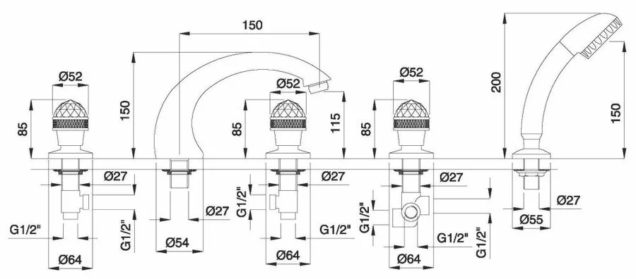 Смеситель для ванны Migliore Axo Swarovski 18 на борт - фото 3