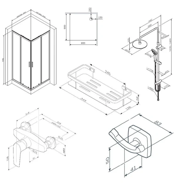 Душевой уголок Am.Pm Gem S 90x90 см с душевой стойкой, квадратные - фото 2