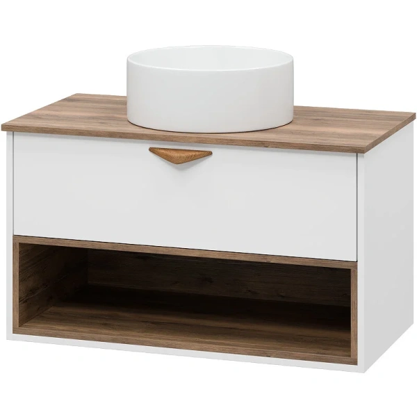 Тумба под раковину подвесная Brevita Bergen 90 см белая, с деревянной столешницей - фото 10