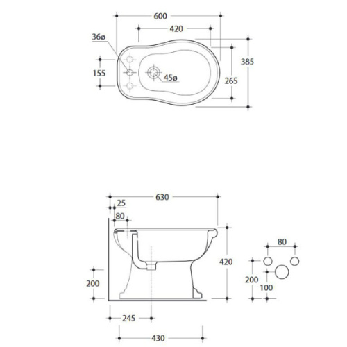 Биде напольное Kerasan Retro черное глянцевое - фото 2