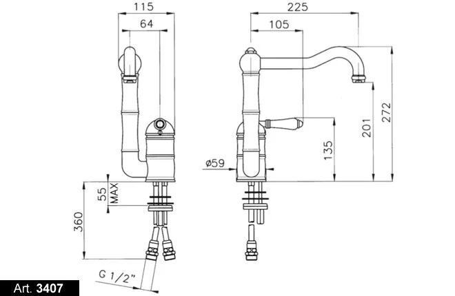Смеситель для кухни, ручка 76 P. Mont Blanc, Nicolazzi Cinquanta 3407, для кухни - фото 2