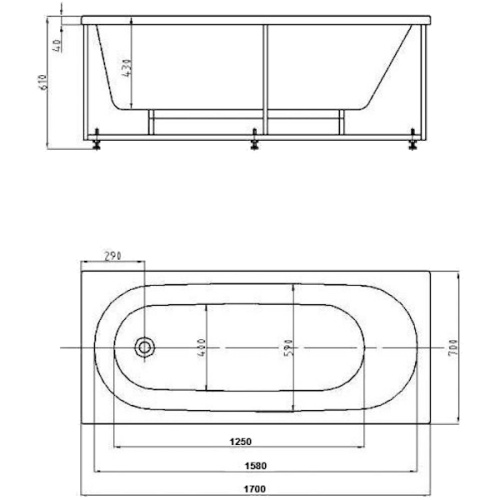 Ванна акриловая Акватек Оберон 170x70 см с гидромассажем - фото 4