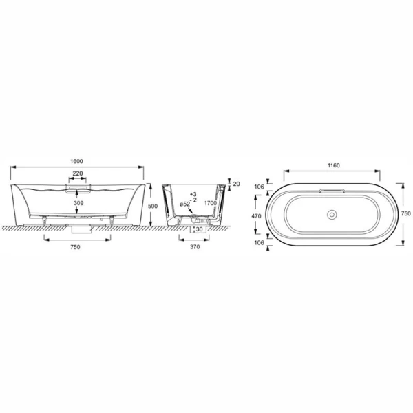 Ванна чугунная Jacob Delafon Volute 160 х 75 см, отдельностоящая, с панелью и сливом-переливом, 6D062-00 - фото 2