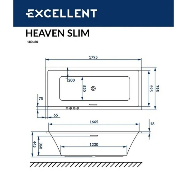 Ванна гидромассажная Excellent Heaven Slim Relax 180 x 80 см, белый/бронза, WAEX.HEV18S.RELAX.BR - фото 3