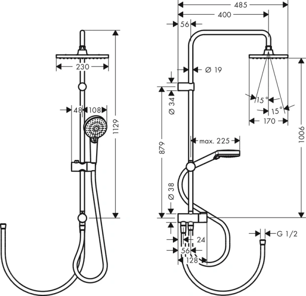 Душевая стойка Hansgrohe Vernis Shape 26289 без смесителя, современные, hi-tech index_1 - фото 11