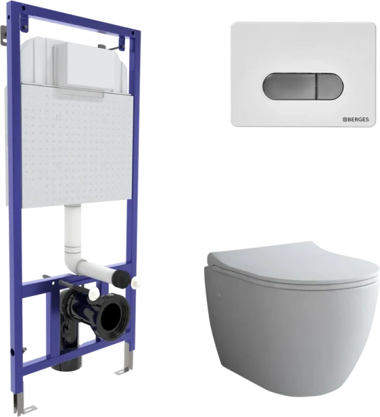 Унитаз с инсталляцией BERGES Okus кнопка белая/хром - фото 1