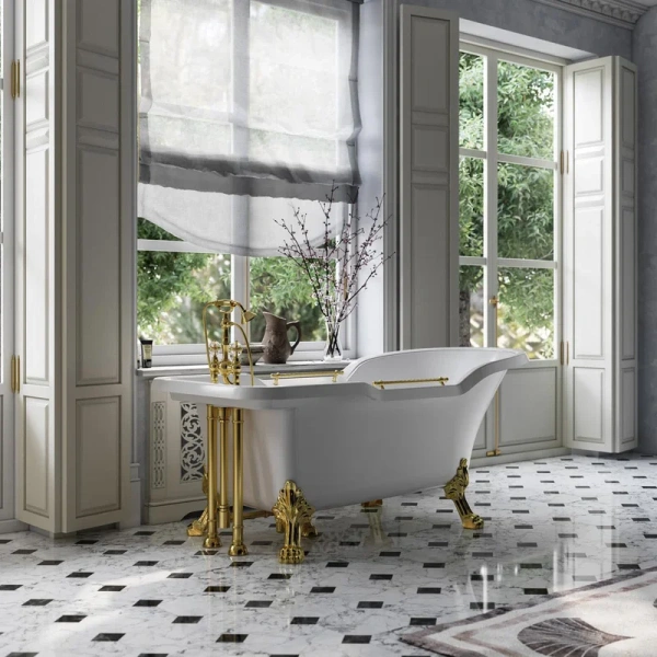 Ванна из искусственного камня Migliore Impero 180х87 см фурнитура золото - фото 2