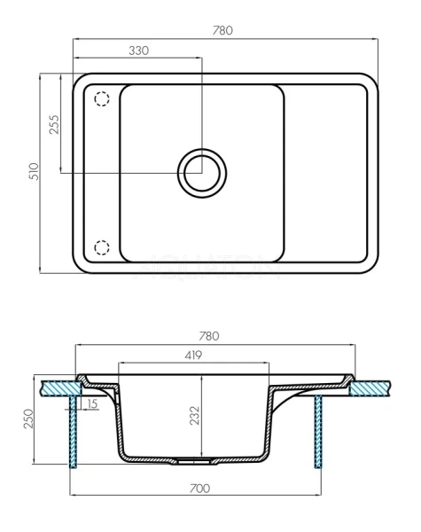 Мойка для кухни Акватон Беллис 78 см шампань, из искусственного мрамора - фото 3