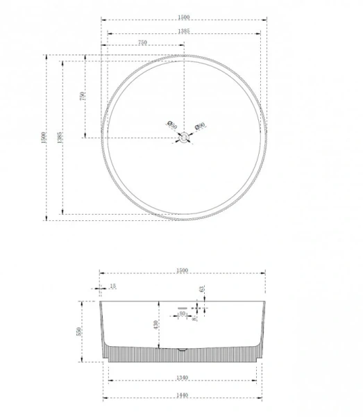 Ванна из искусственного камня Abber Stein 150x150 см голубая - фото 2