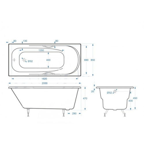 Ванна чугунная Delice Maestro 200х85 см с отверстиями под ручки - фото 2