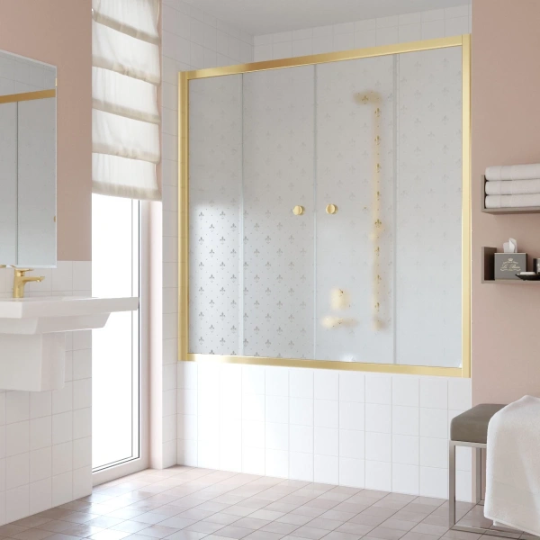 Душевая шторка на ванную профиль золотой стекло флёр-де-лис Vegas-glass - фото 1