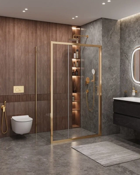 Душевой уголок Cezares Molveno 120х90 см стекло прозрачное профиль золото - фото 3