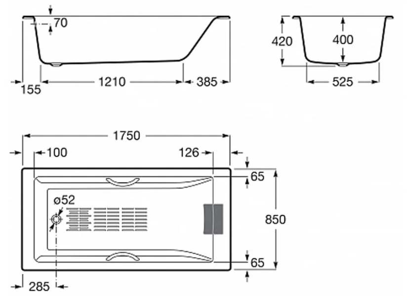 Ванна Roca Belice 175x85 см с ручками и подголовником - фото 2